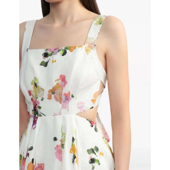 NEW BEST AJE Clara Linen Floral Mini Dress White Pink Blush Spring Back Bow - Picture 12 of 13